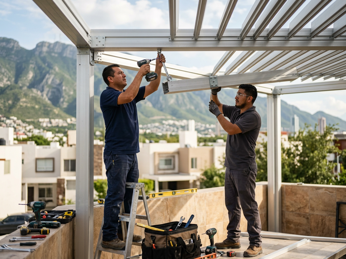 Equipo de Pérgolas Monterrey en una instalación