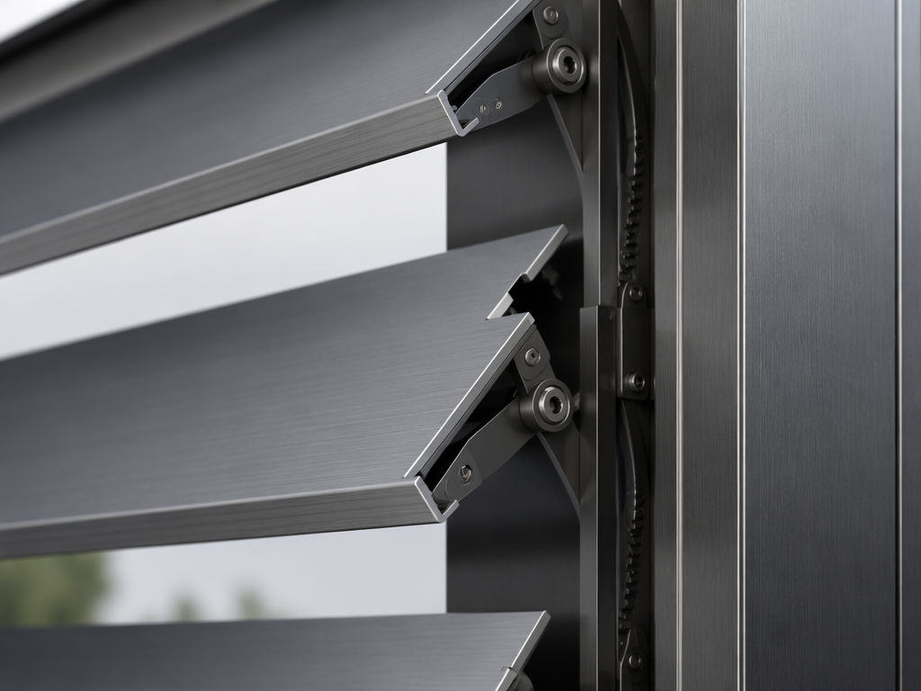 Detalle de las lamas orientables de una pérgola bioclimática